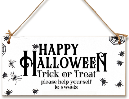 Treat or Treat Help Yourself to Sweets Happy Halloween Sign Handmade Wooden Hanging Wall Plaque Gift Hallway Home Décor