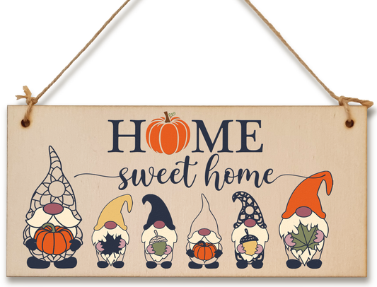 Home Sweet Home Seasonal Decorative Pumpkin Fun Gnome Sign Handmade Wooden Hanging Wall Plaque Gift Hallway Home Décor