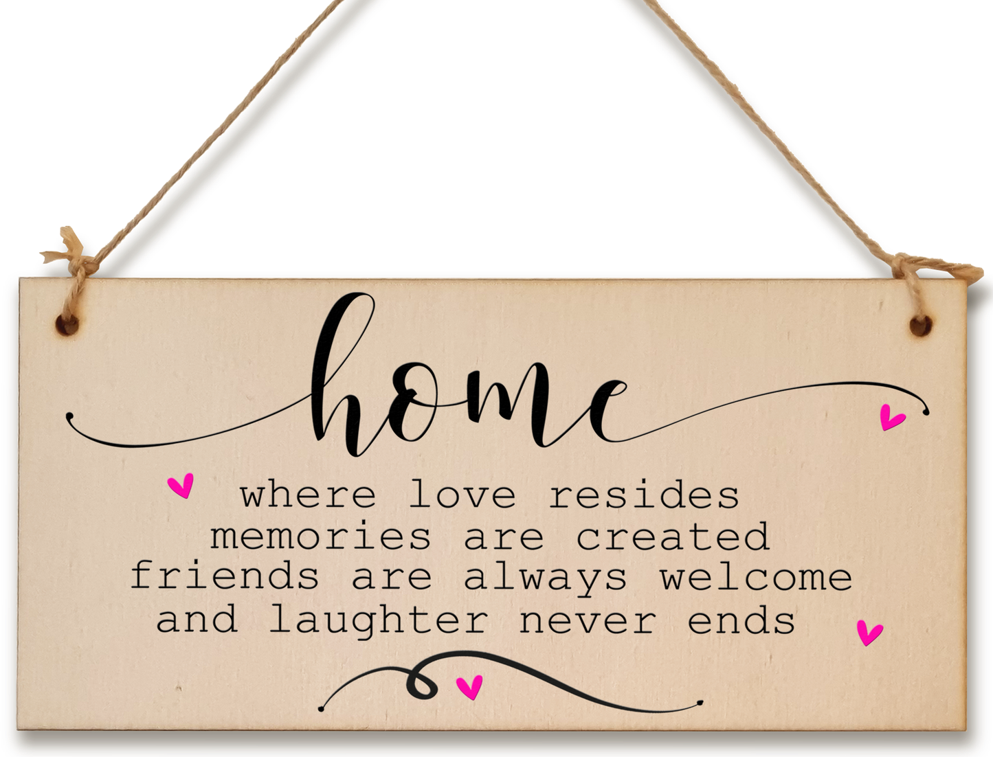 Handmade Wooden Hanging Wall Plaque Home Love Resides Memories Friends Laughter Decorative Sentimental Sign Family