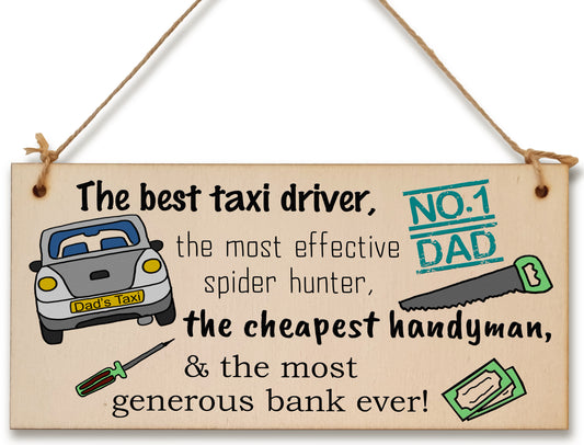 Handmade Wooden Hanging Wall Plaque Dad Best Taxi Driver Handyman Generous Bank Novelty Sign Father's Day Gift