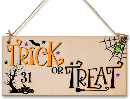 Trick or Treat Spooky Fun Decorative Halloween Sign Handmade Wooden Hanging Wall Plaque Gift Hallway Window Home Décor