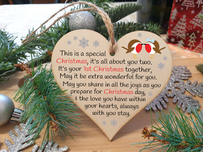 Handmade Christmas Hanging Wooden Heart Plaque Decoration Gift for newlyweds couples 1st Xmas together