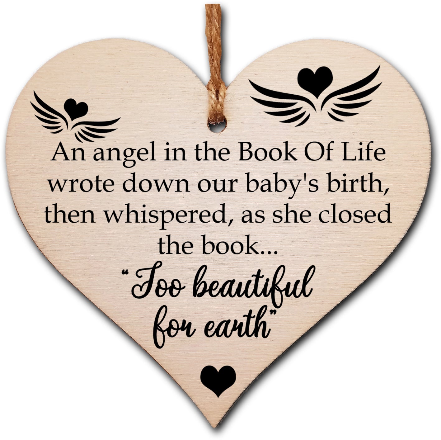 Handmade Wooden Hanging Heart Plaque Gift in Memory of Angel Baby Loving Keepsake