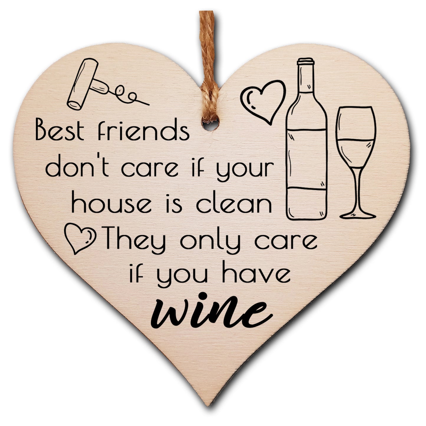 Handmade Wooden Hanging Heart Plaque Gift Perfect for Wine Lovers Novelty Funny Keepsake