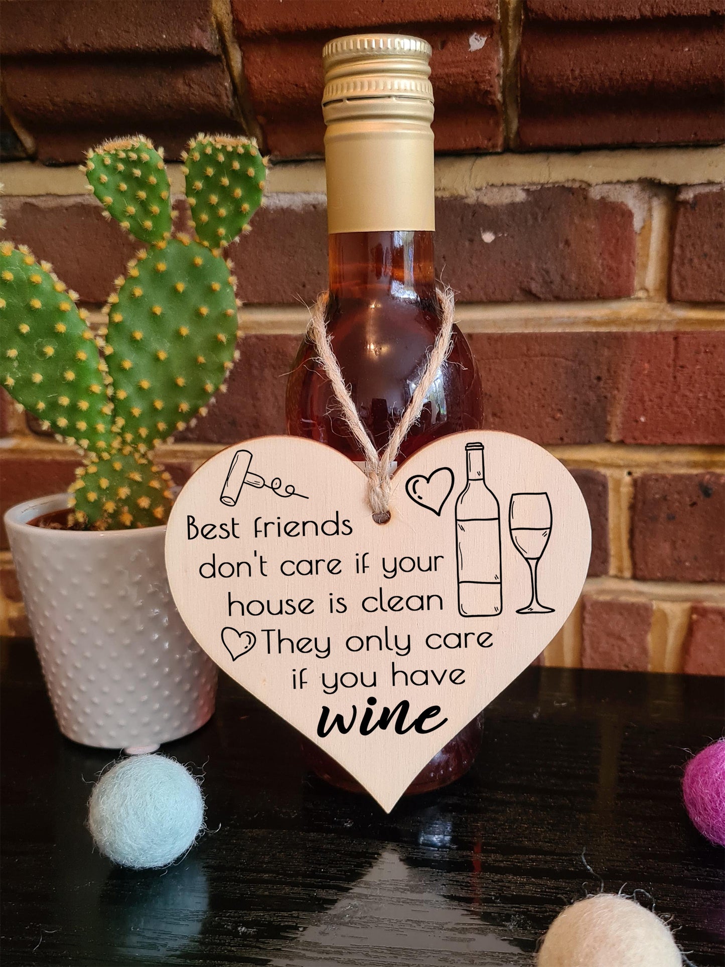 Handmade Wooden Hanging Heart Plaque Gift Perfect for Wine Lovers Novelty Funny Keepsake