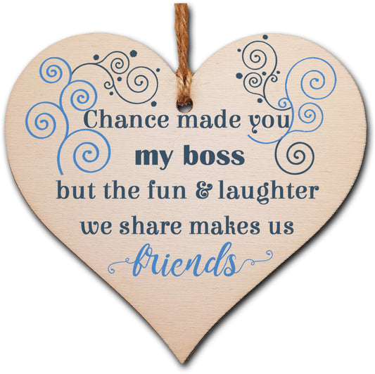 Handmade Wooden Hanging Heart Plaque Gift for your Boss or Manager Keepsake for Friend