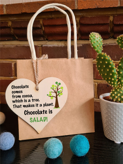 Handmade Wooden Hanging Heart Plaque Gift Perfect for Chocolate Lovers