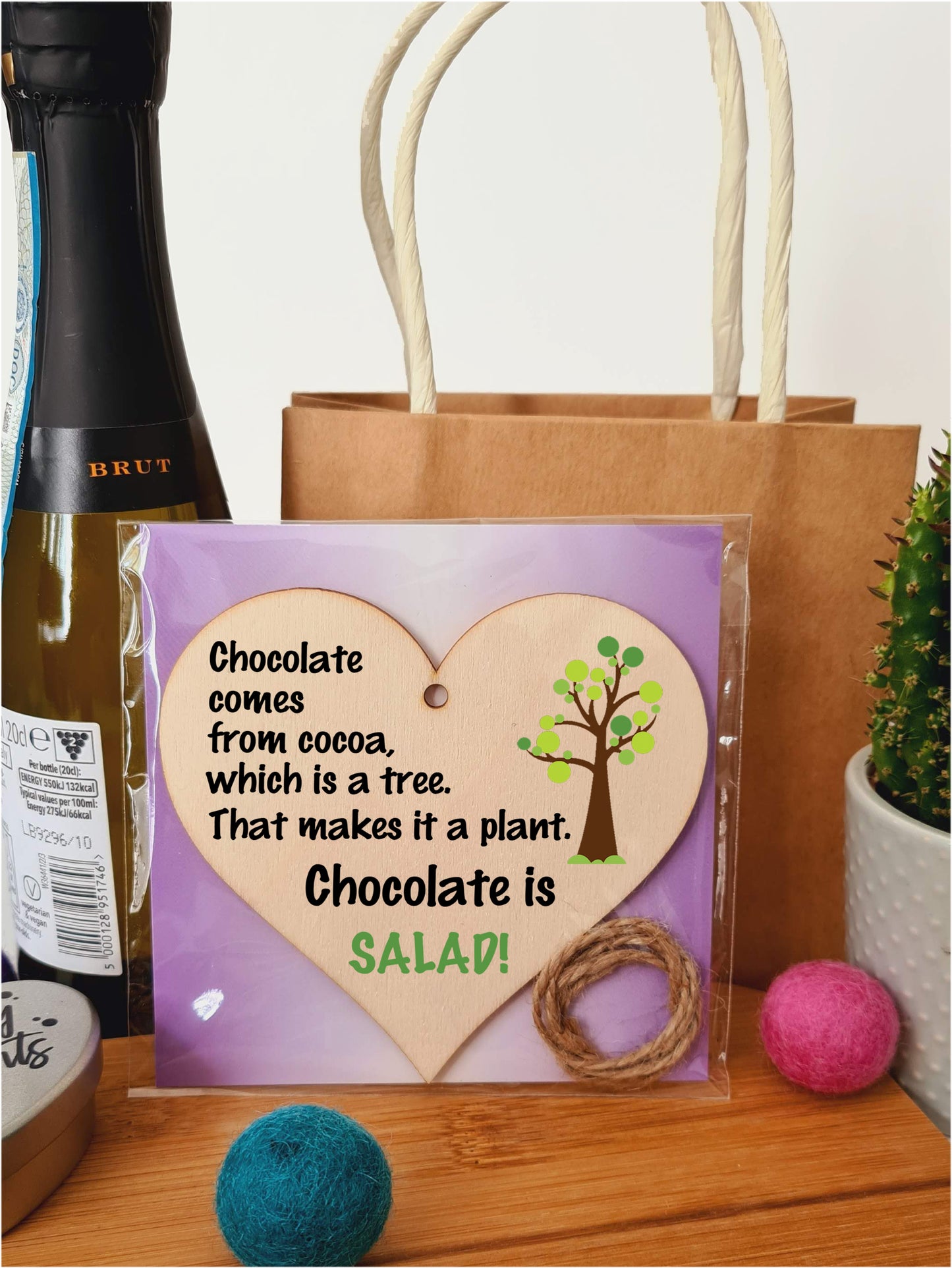 Handmade Wooden Hanging Heart Plaque Gift Perfect for Chocolate Lovers