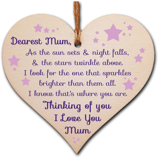 Handmade Wooden Hanging Heart Plaque Gift to remember Mum Loving Thoughtful Mother Keepsake