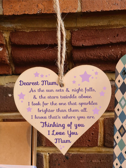 Handmade Wooden Hanging Heart Plaque Gift to remember Mum Loving Thoughtful Mother Keepsake