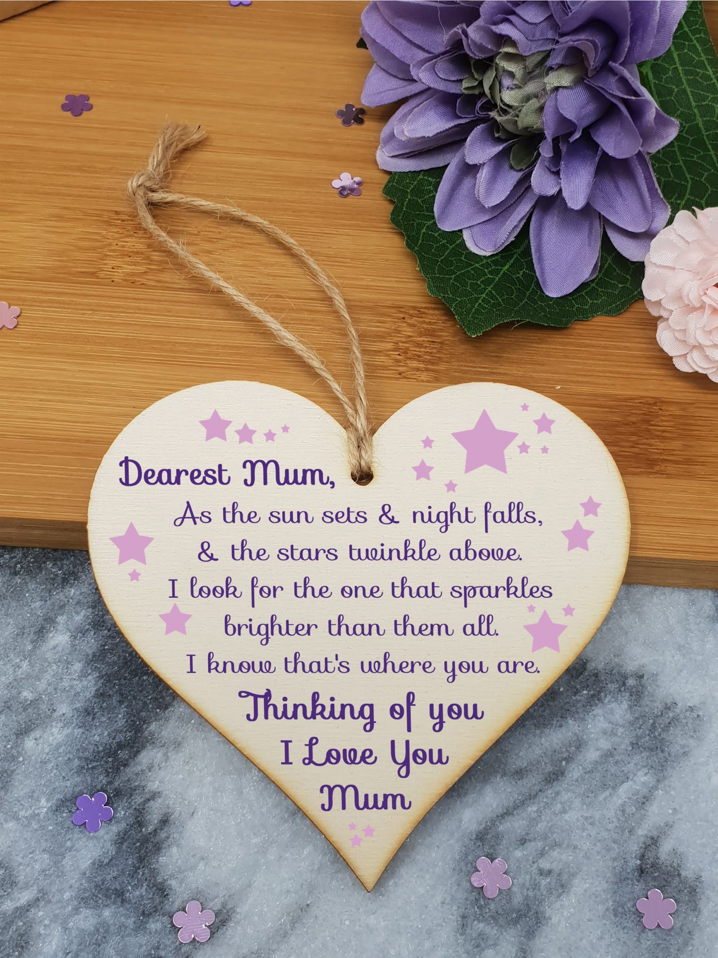 Handmade Wooden Hanging Heart Plaque Gift to remember Mum Loving Thoughtful Mother Keepsake