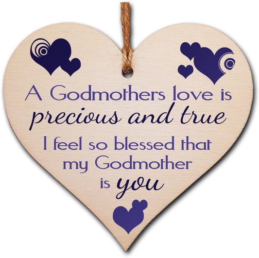 Handmade Wooden Hanging Heart Plaque Gift for precious and Special Godmothers Novelty Keepsake