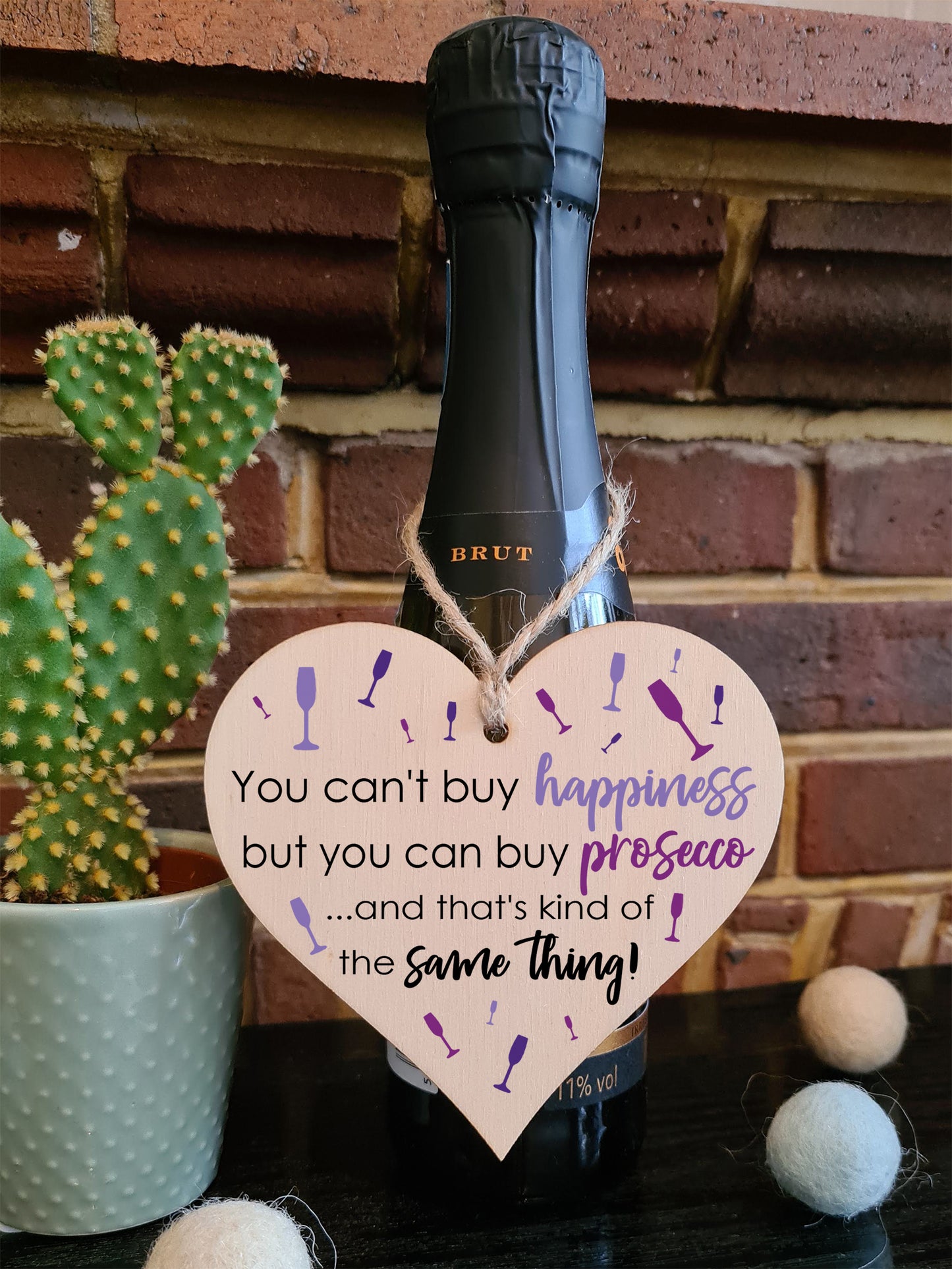 Handmade Wooden Hanging Heart Plaque Gift Perfect for Prosecco Lovers Novelty Funny Keepsake