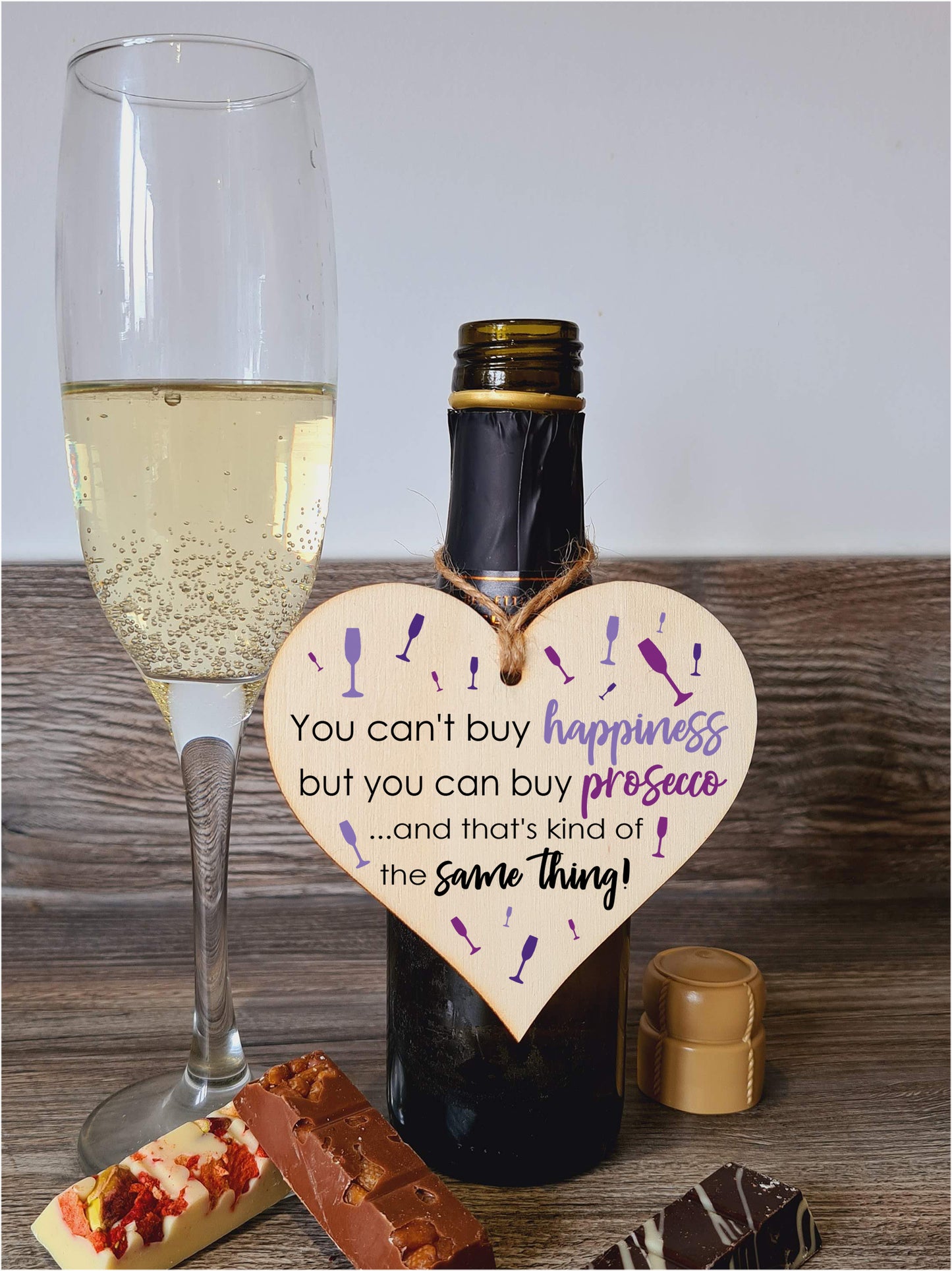 Handmade Wooden Hanging Heart Plaque Gift Perfect for Prosecco Lovers Novelty Funny Keepsake