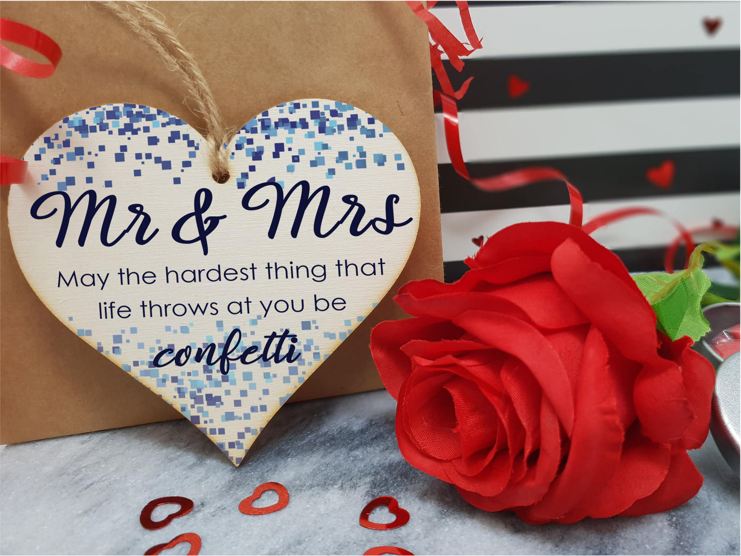 Handmade Wooden Hanging Heart Plaque Gift for the Perfect Newly Wed Couple