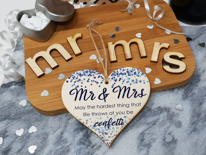 Handmade Wooden Hanging Heart Plaque Gift for the Perfect Newly Wed Couple