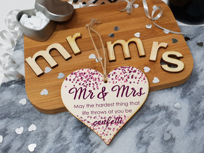 Handmade Wooden Hanging Heart Plaque Gift for the Perfect Newly Wed Couple