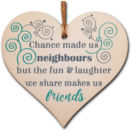 Handmade Wooden Hanging Heart Plaque Gift for Neighbours Keepsake for Friend