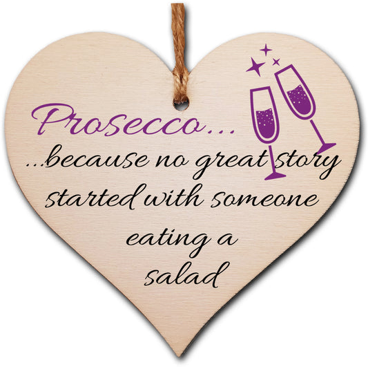 Handmade Wooden Hanging Heart Plaque Gift Perfect for Prosecco Lovers Novelty Funny Keepsake