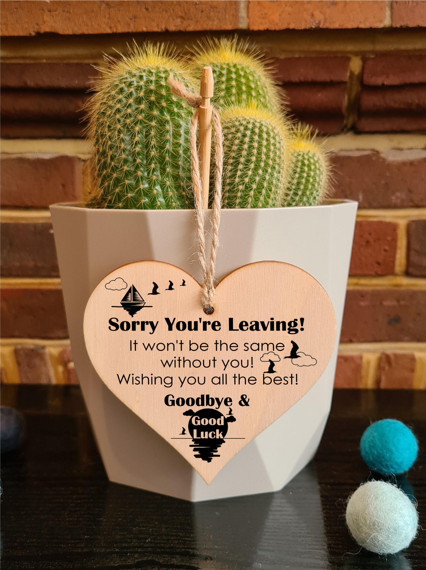 Handmade Wooden Hanging Heart Plaque Gift to Say Sorry You're Leaving You'll be Missed Keepsake for Friend