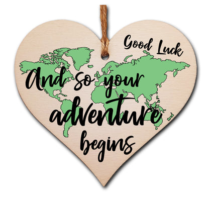 Handmade Wooden Hanging Heart Plaque Gift Adventure Begins Inspirational Motivational World Explorer Wilderness Design