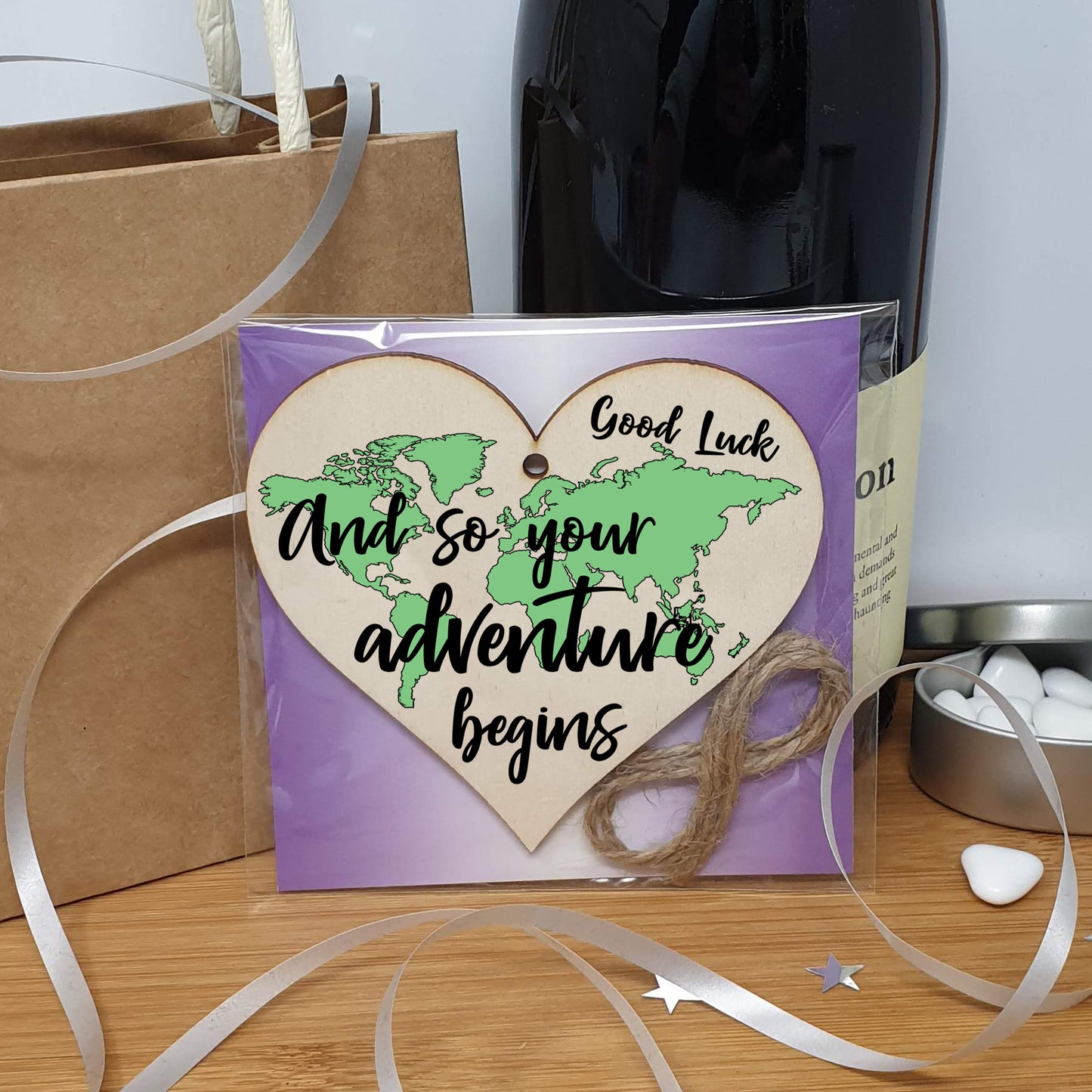 Handmade Wooden Hanging Heart Plaque Gift Adventure Begins Inspirational Motivational World Explorer Wilderness Design