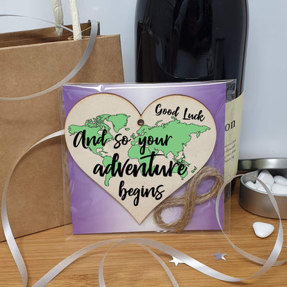 Handmade Wooden Hanging Heart Plaque Gift Adventure Begins Inspirational Motivational World Explorer Wilderness Design