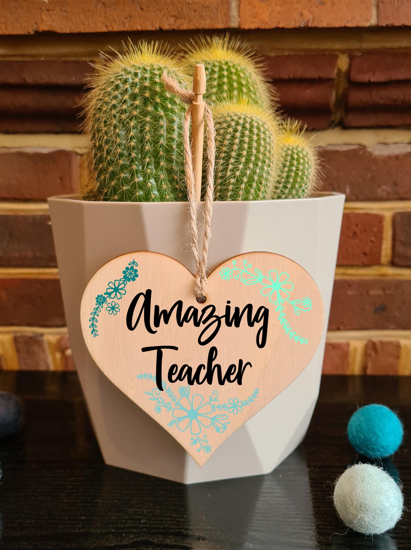 Handmade Wooden Hanging Heart Plaque Gift for a Amazing Teacher Thank You Keepsake