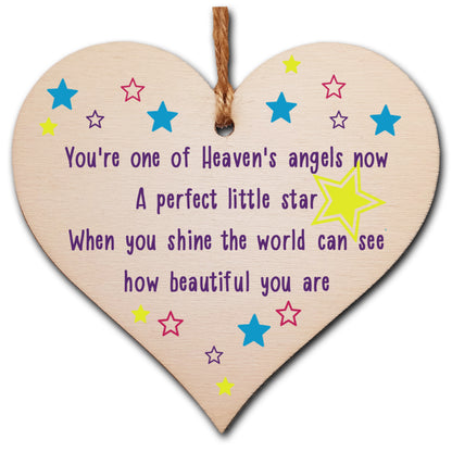 Handmade Wooden Hanging Heart Plaque Gift Heaven Angel Beautiful Star Missing You Bereavement In Memory Keepsake Wall Hanger