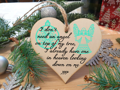 Handmade Christmas Hanging Wooden Heart Plaque Decoration Gift to Remember Lost Loved Ones festive bauble