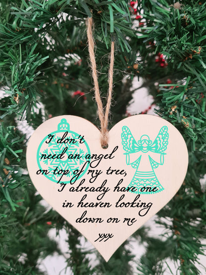 Handmade Christmas Hanging Wooden Heart Plaque Decoration Gift to Remember Lost Loved Ones festive bauble