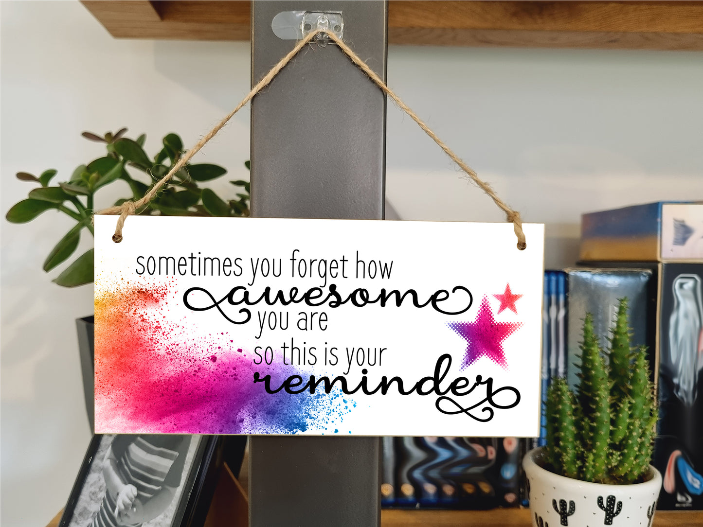 Handmade Wooden Hanging Wall Plaque Don't Forget You're Awesome Reminder Inspirational Friendship Gift