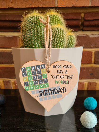 Handmade Wooden Hanging Heart Plaque Gift Happy Birthday Hope its out of this world Wordle Fun Words