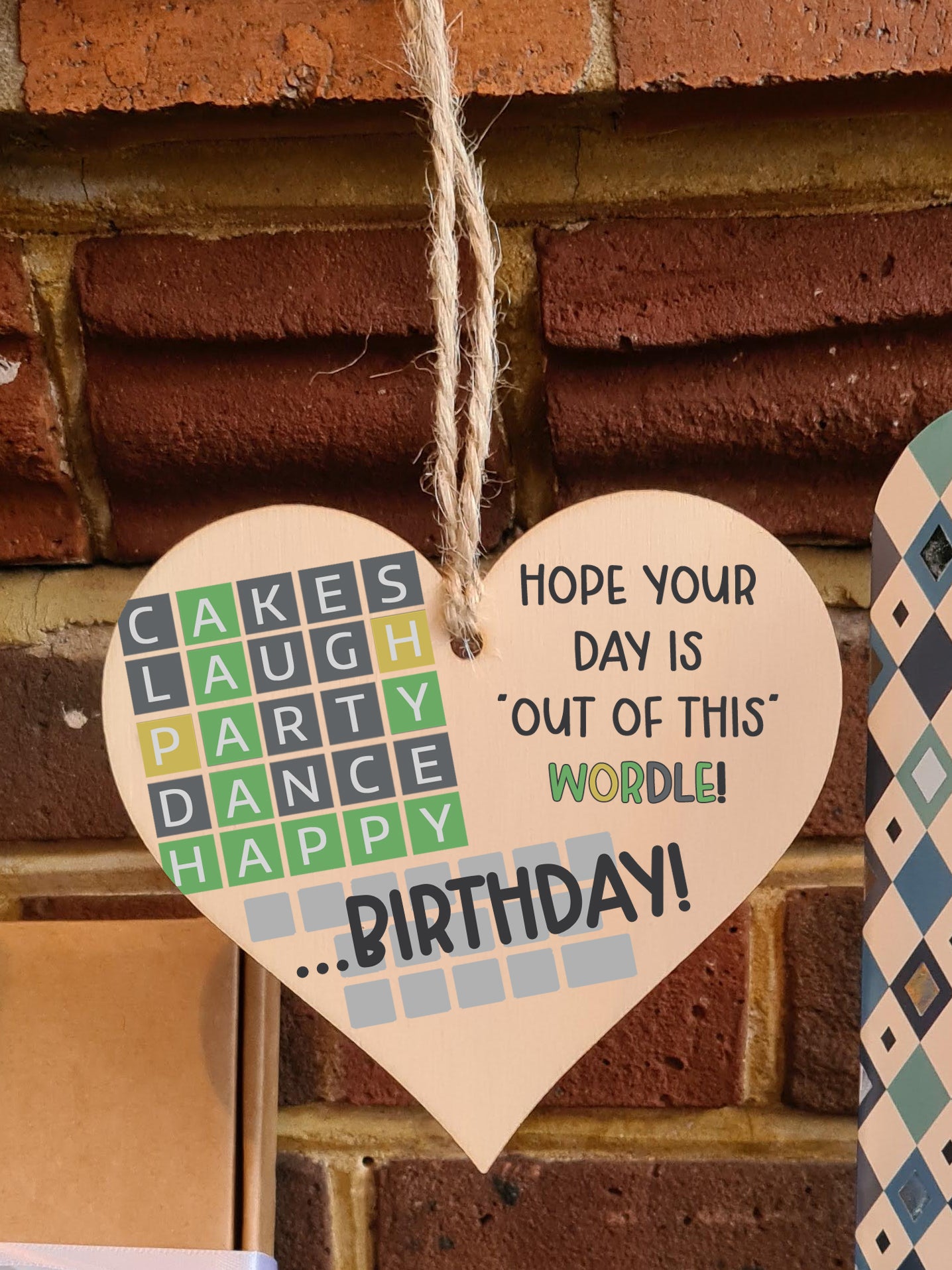 Handmade Wooden Hanging Heart Plaque Gift Happy Birthday Hope its out of this world Wordle Fun Words