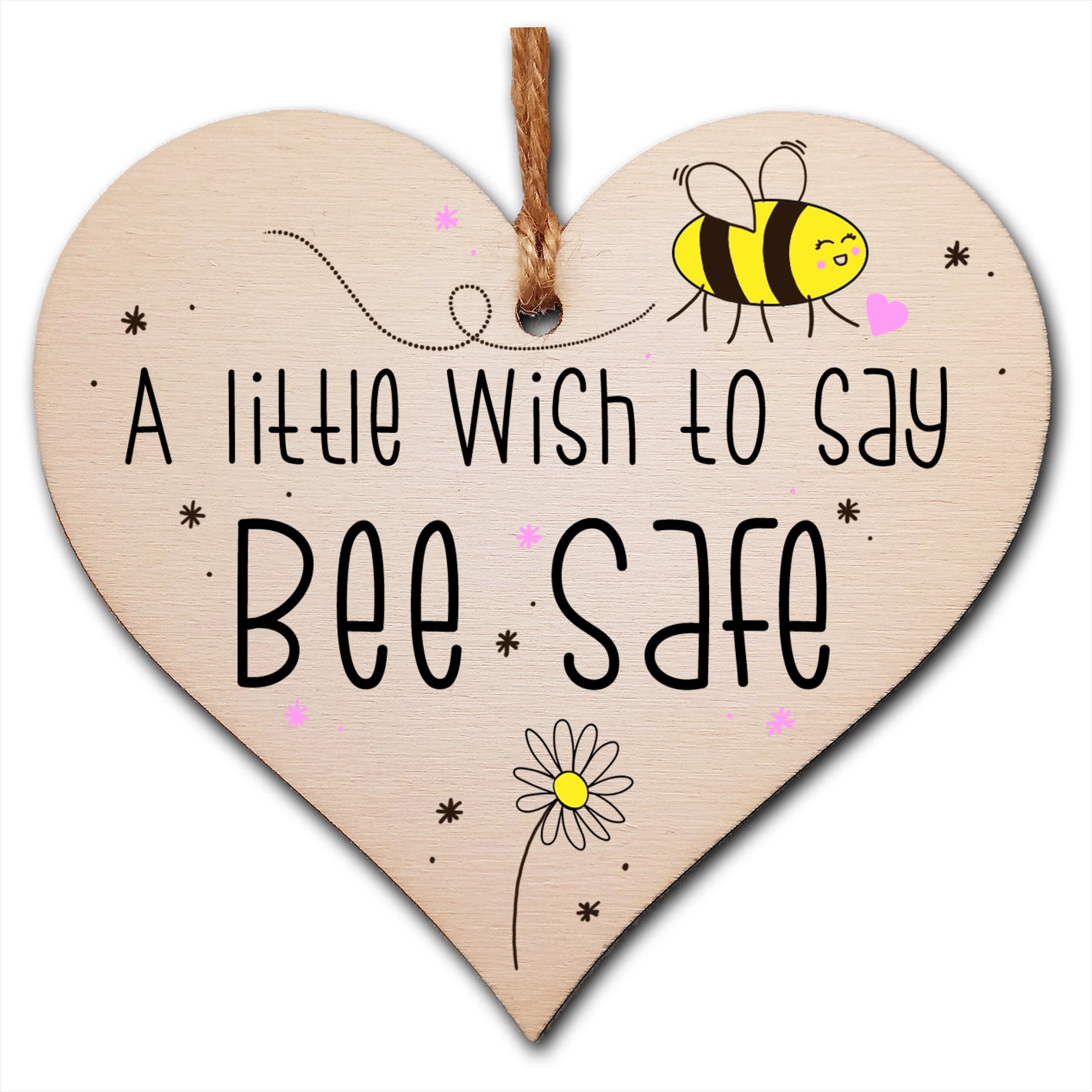 Handmade Wooden Hanging Heart Plaque Gift a little wish to say Bee Safe novelty window wall hanger gift friends family stay safe word play bumble bee saying