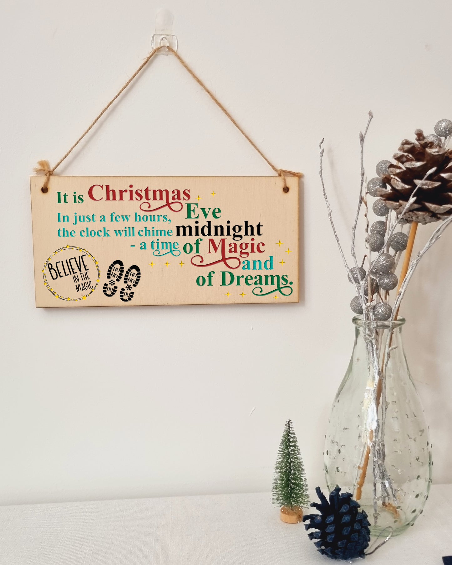 Christmas Eve Magic and Dreams We Believe Kids Christmas Sign Handmade Wooden Hanging Wall Plaque Sign Gift