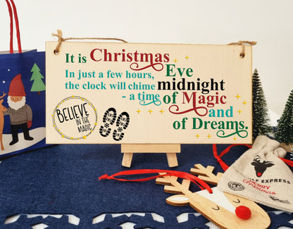 Christmas Eve Magic and Dreams We Believe Kids Christmas Sign Handmade Wooden Hanging Wall Plaque Sign Gift