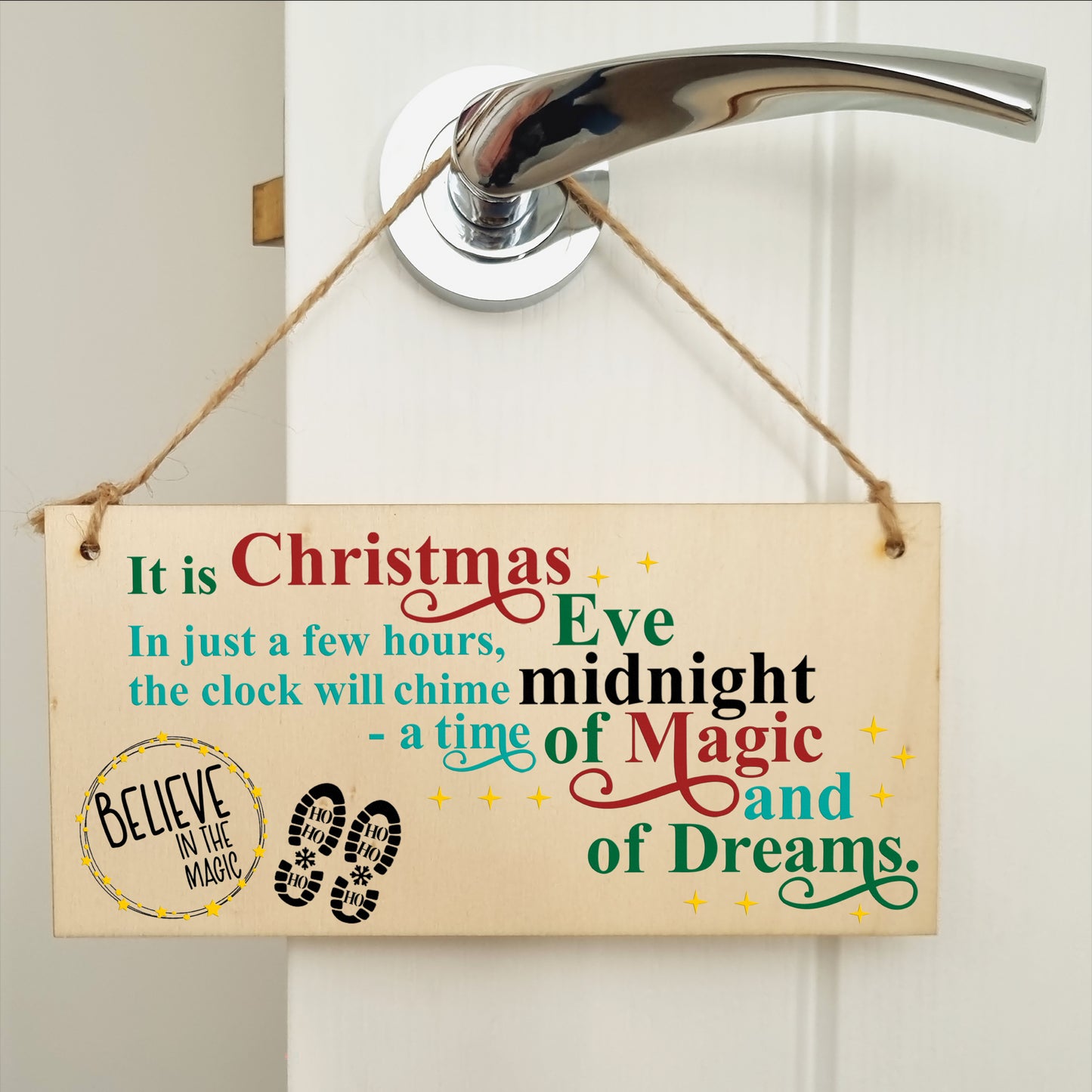 Christmas Eve Magic and Dreams We Believe Kids Christmas Sign Handmade Wooden Hanging Wall Plaque Sign Gift