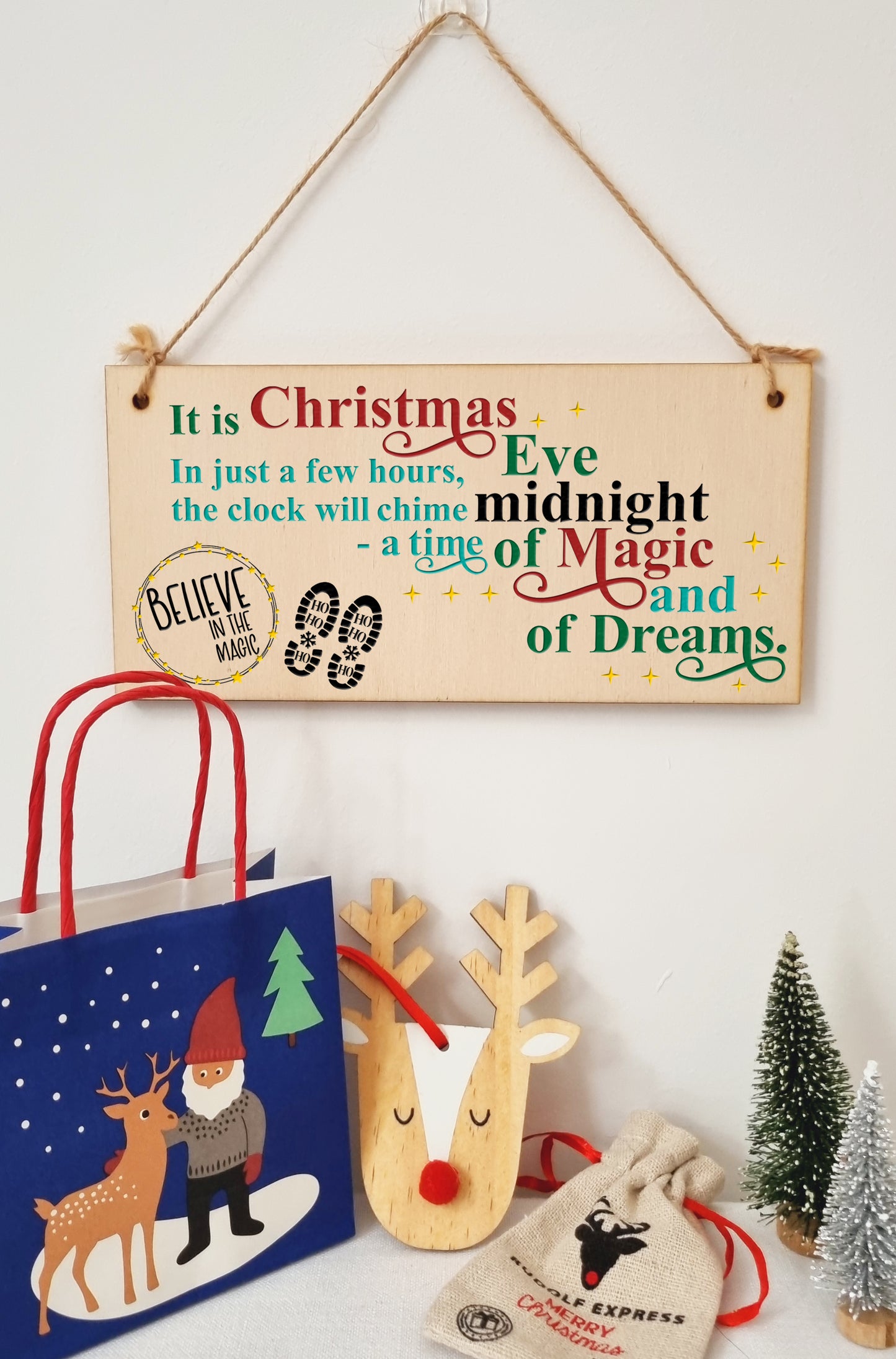 Christmas Eve Magic and Dreams We Believe Kids Christmas Sign Handmade Wooden Hanging Wall Plaque Sign Gift