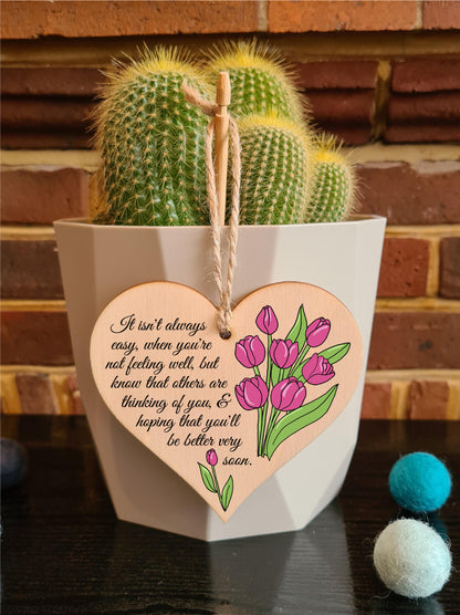 Handmade Wooden Hanging Heart Plaque Gift Get Well Soon Sympathy Keepsake Card Alternative