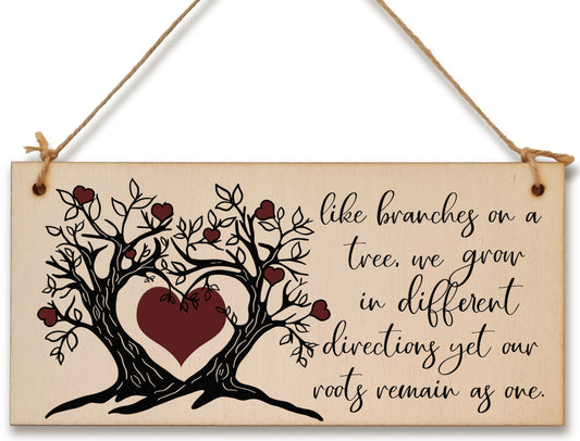 Like Branches on a Tree We Grow Roots Remain Handmade Wooden Hanging Wall Plaque Sentimental Family Gift Decoration