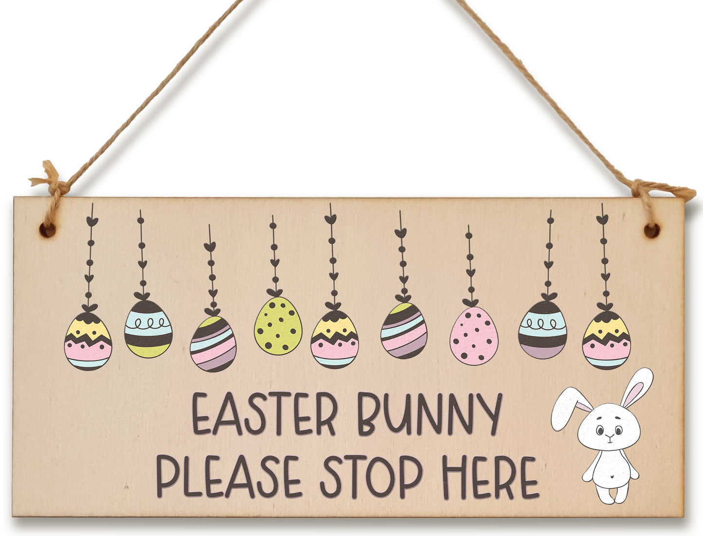 Handmade Wooden Hanging Wall Plaque Easter Bunny Please Stop Here Cute Fun Easter Sign Garden Kitchen Decoration