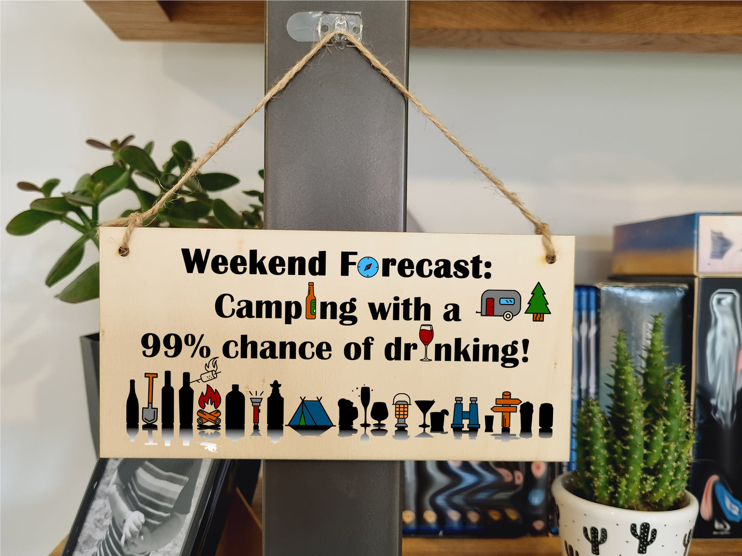 Handmade Wooden Hanging Wall Plaque Weekend Forecast Camping Drinking Funny Adventure Sign Wine Beer Gin Lovers