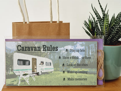 Handmade Wooden Hanging Wall Plaque Caravan Rules Stay Up Late Have a Drink Make Memories Fun Camping Adventure Sign