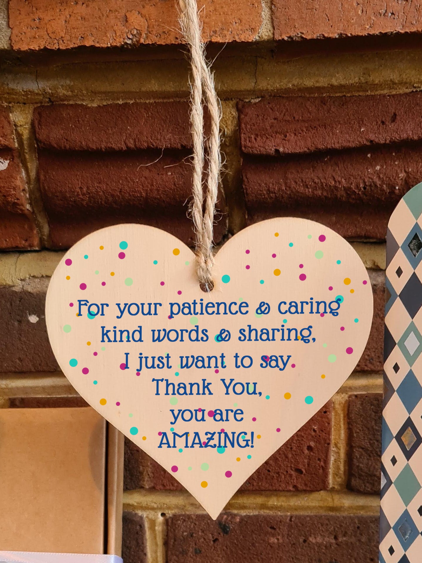 Handmade Wooden Hanging Heart Plaque Gift Thank You Amazing Friendship Teacher Colleague Present Card Alternative