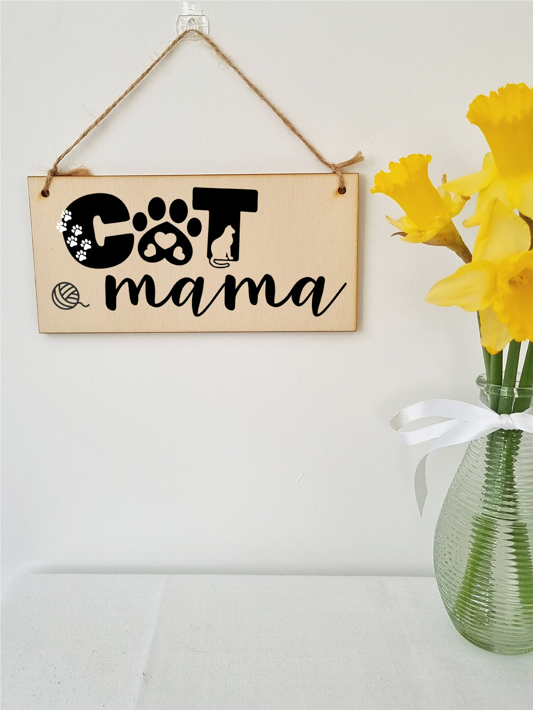 Handmade Wooden Hanging Wall Plaque Cat Mama Cute Funny Gift Pet Lover Cat Mum Parent Mother's Day