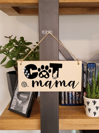 Handmade Wooden Hanging Wall Plaque Cat Mama Cute Funny Gift Pet Lover Cat Mum Parent Mother's Day