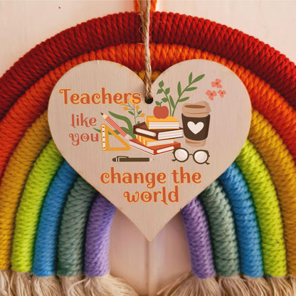 Teachers Change the World Thank You Hanging Heart Wooden Decoration End of Term Gift Card Alternative Teacher