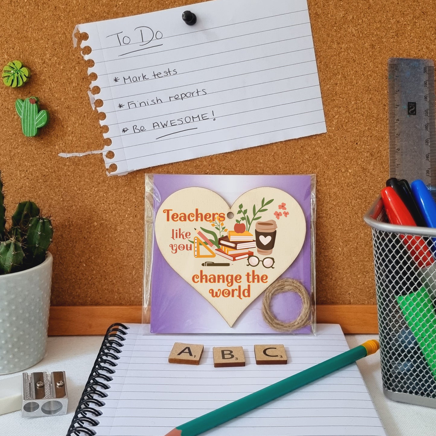 Teachers Change the World Thank You Hanging Heart Wooden Decoration End of Term Gift Card Alternative Teacher