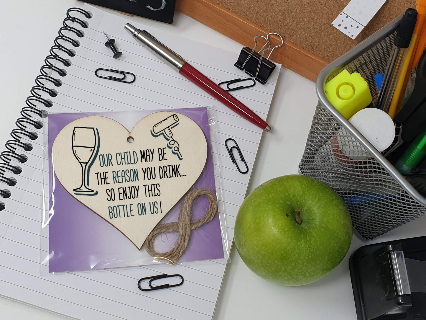 Handmade Wooden Hanging Heart Plaque Gift Our child may be the reason you drink novelty fun alcohol Thank You present card alternative bottle tag